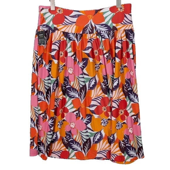 Robert Louis Floral Pull On Skirt Boho Pleated Button Front Stretch Plus 1X NWT‎ - Picture 1 of 9